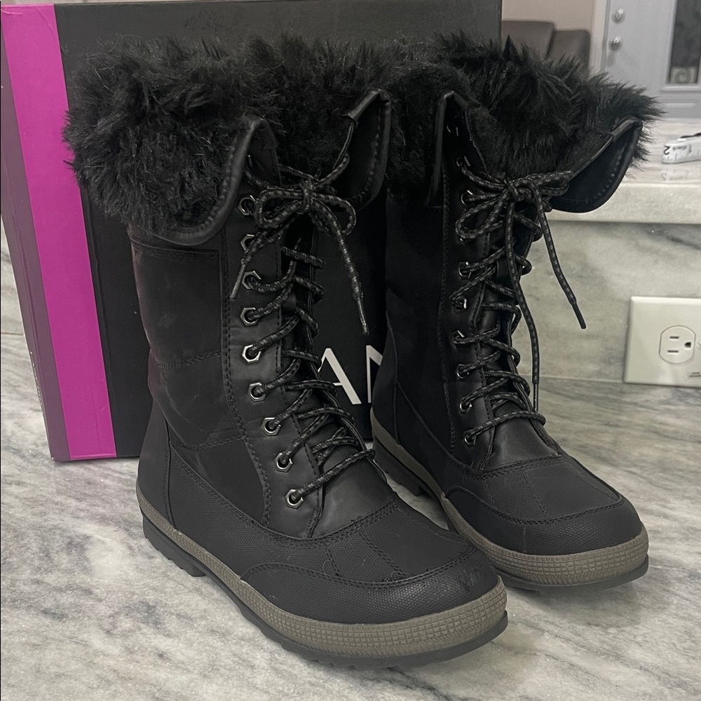 Lane Bryant Black Fur-Trimmed Winter Boots